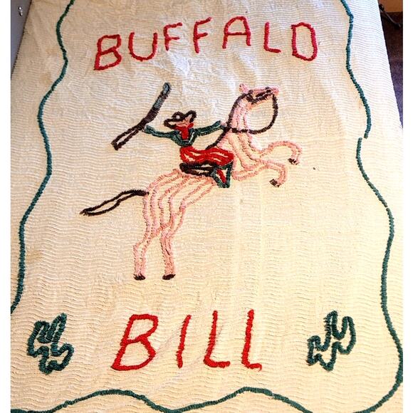 50s Vintage Buffalo Bill Twin Size Chenille Bedspread - Picture 5 of 11